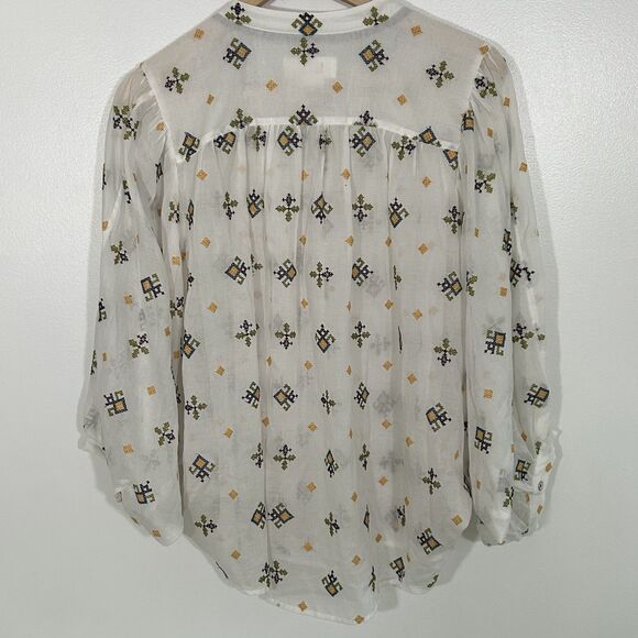 New Anthropologie Lisabetta Embroidered Top Size Small Buttondown Oversize Women - Picture 12 of 13